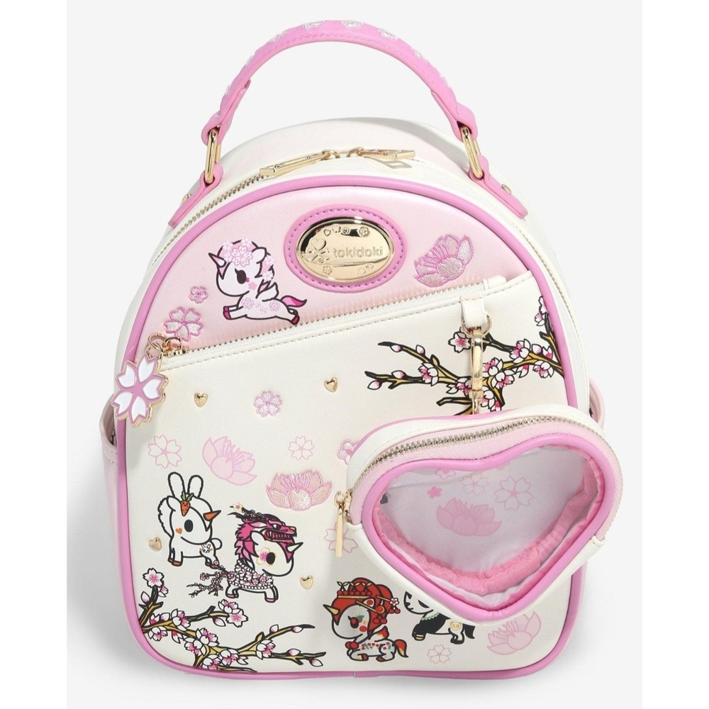 NEW! Tokidoki Unicorno‎ Cherry Blossom Mini Backpack with Clear Pouch Keychain